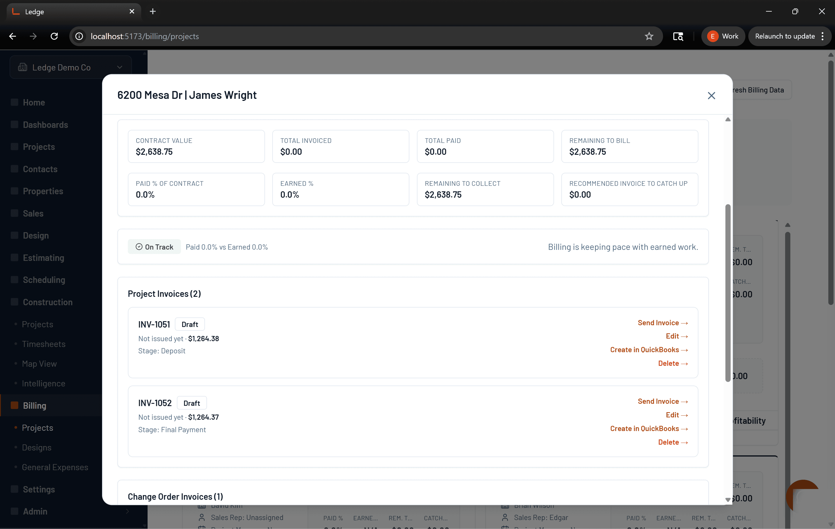 Billing starts from the estimate