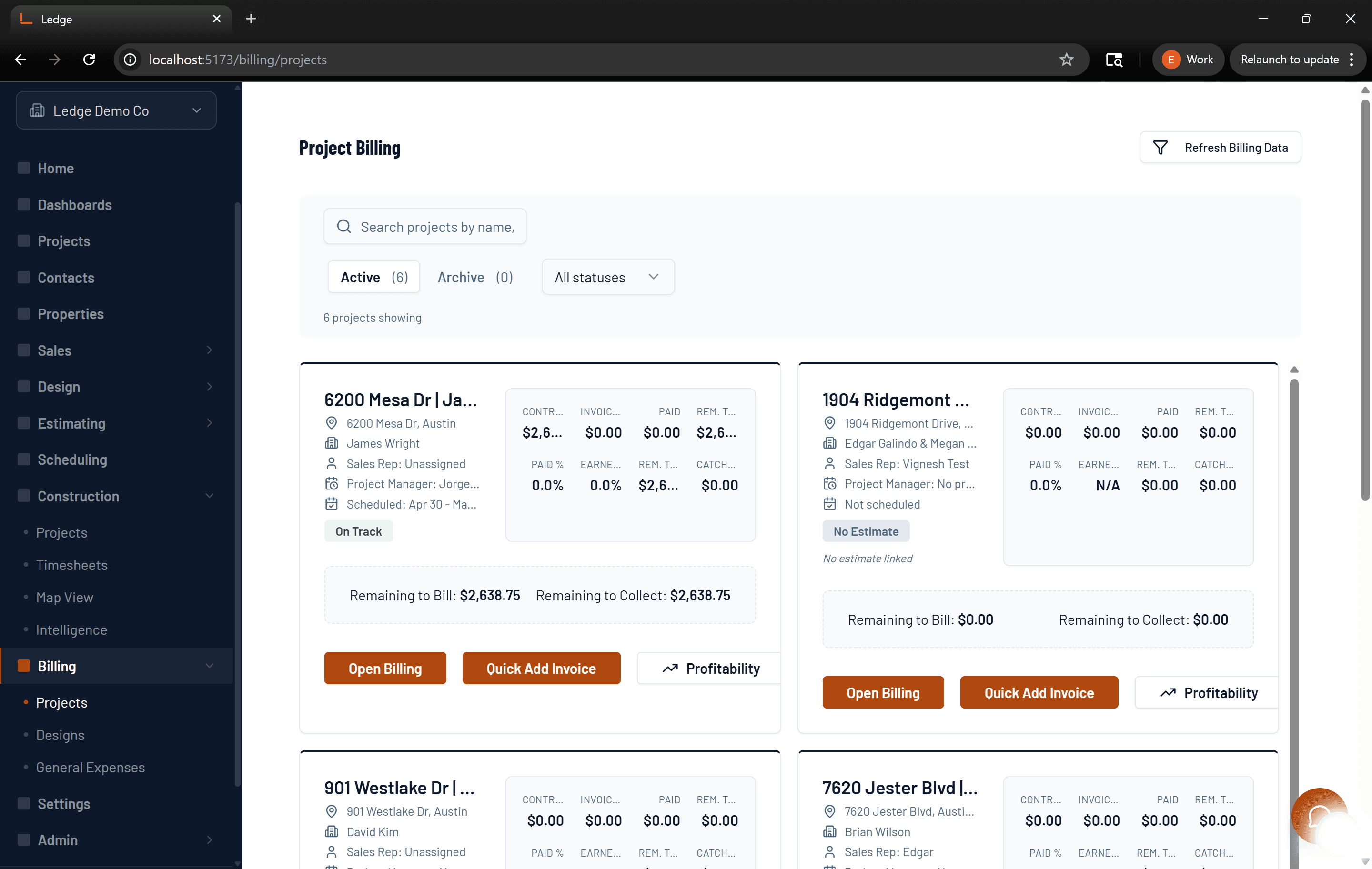 Design and construction billing are independent