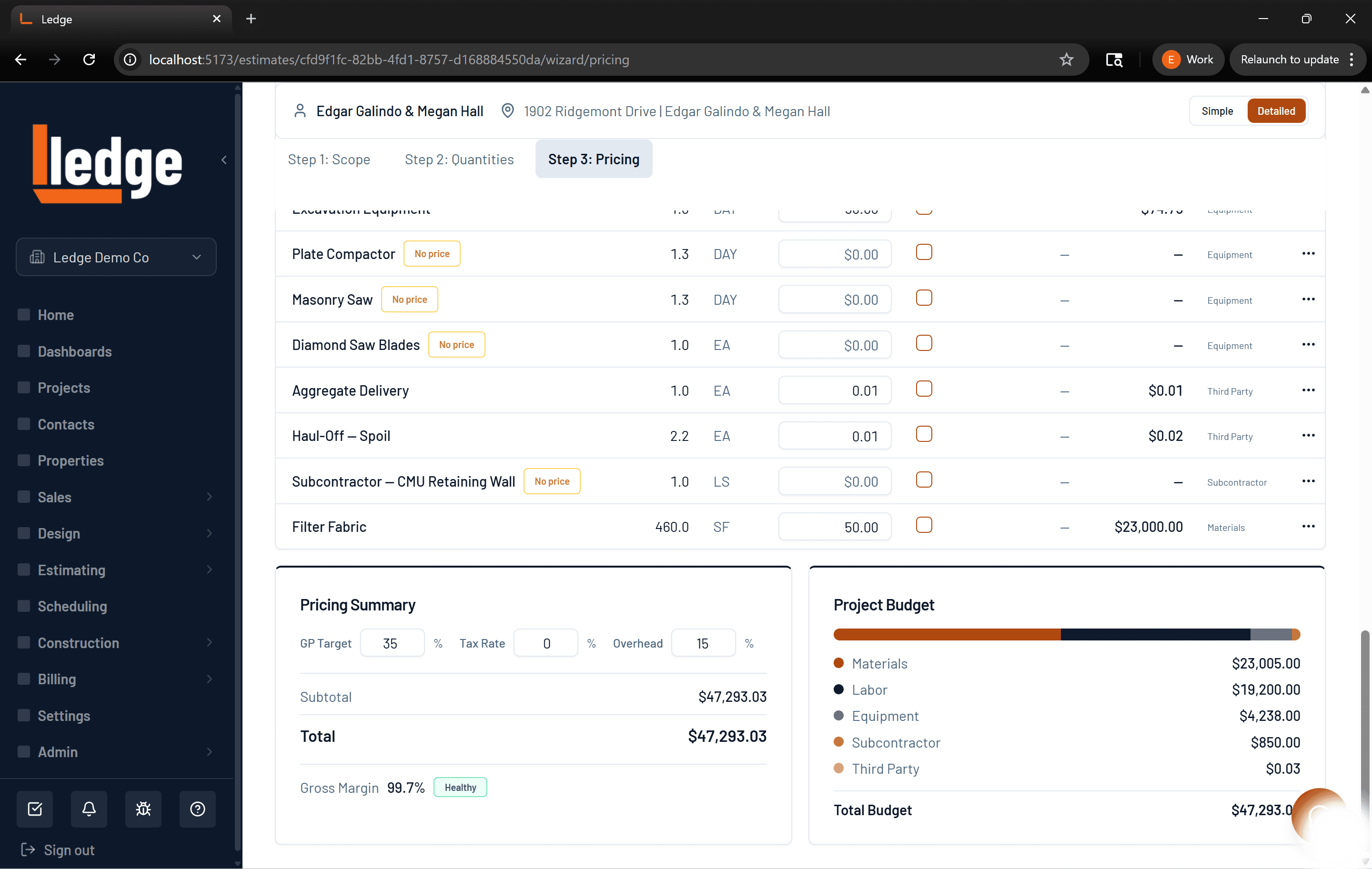 Budget auto-generates from the estimate