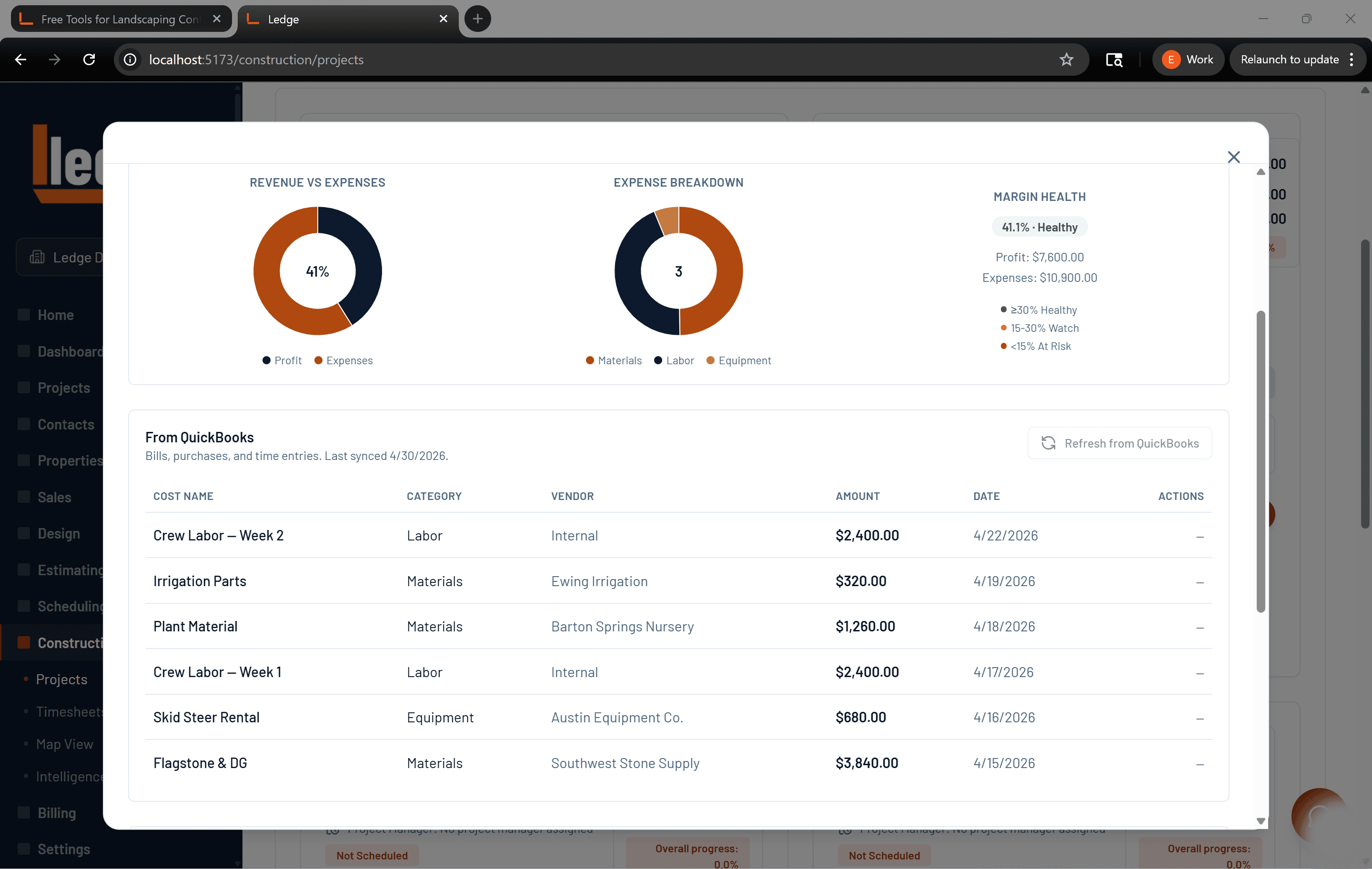 Expenses sync in from QuickBooks