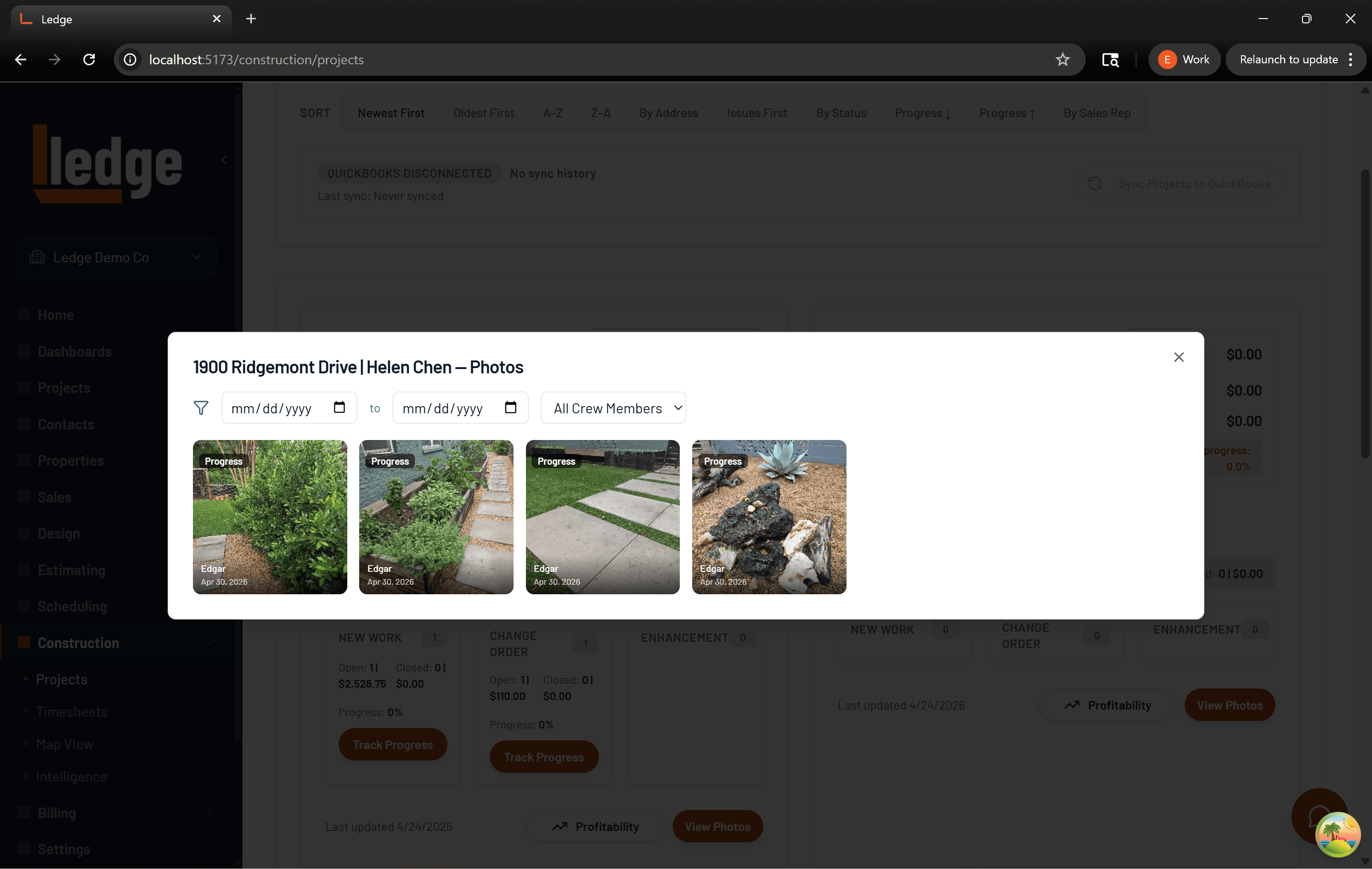 Photos appear in the web app