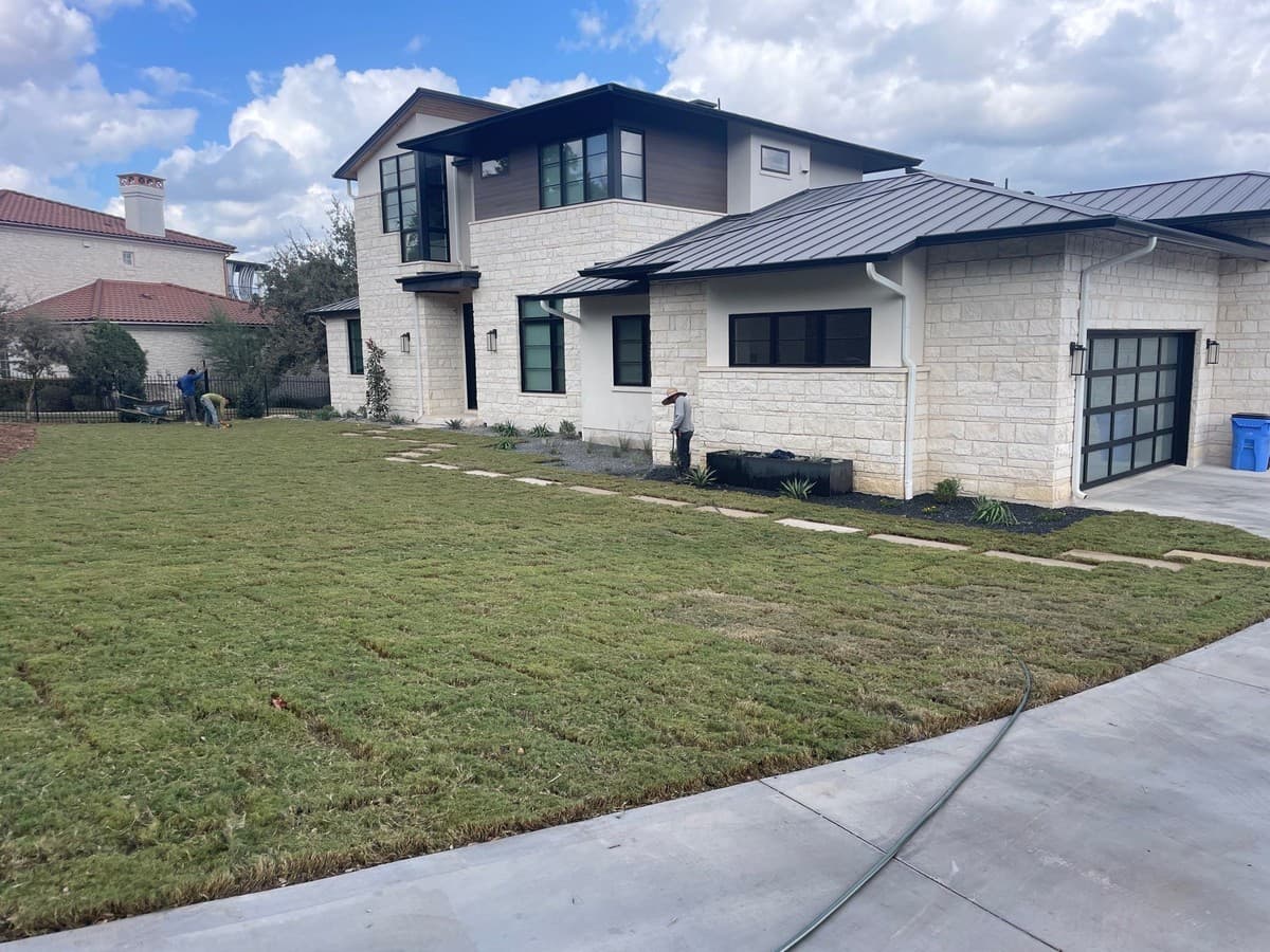 Central Texas turf comparison showing hydroseeding establishment timeline vs sod instant coverage
